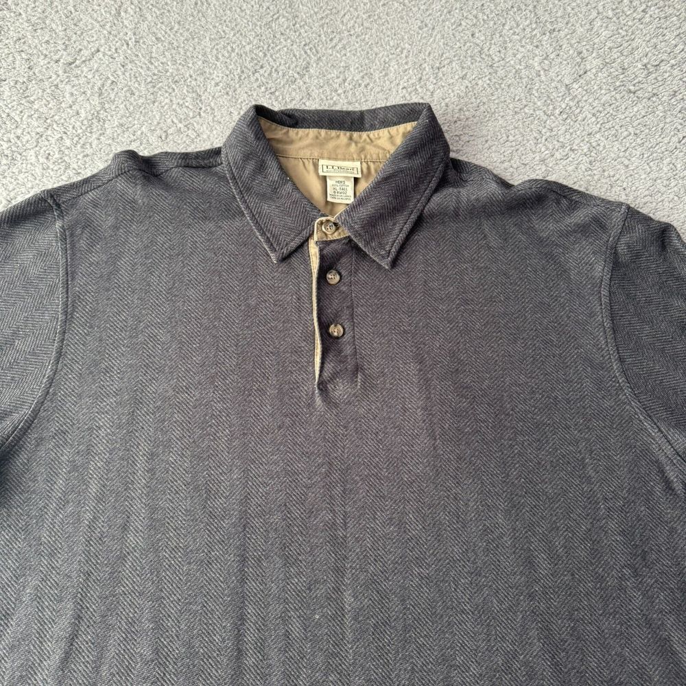 NEW LL Bean Sweater Mens Big & Tall XLT Extra Large Gray Polo Henley Herringbone
